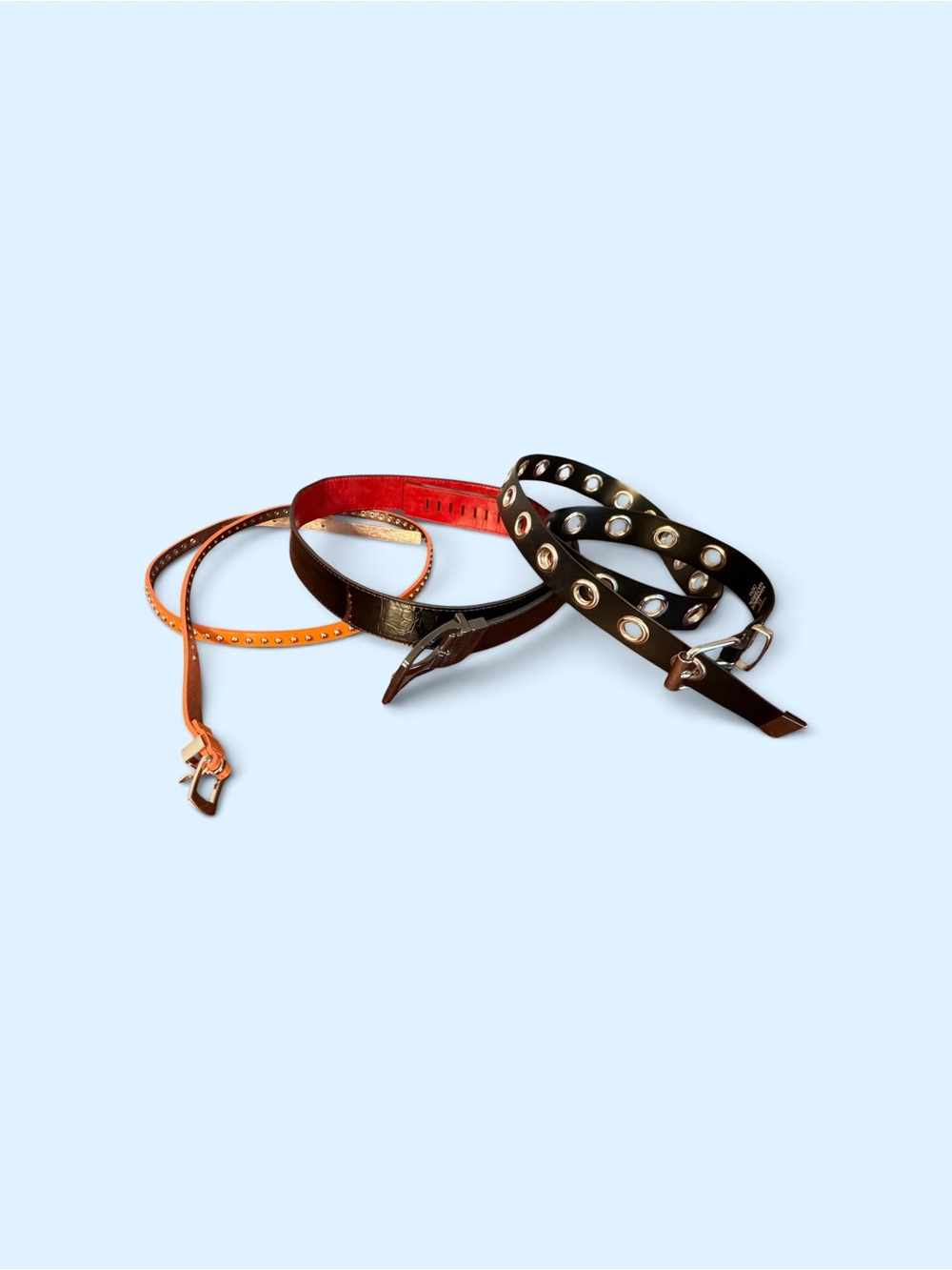 Three belts for one! Slim women’s orange belt and two designed black belts! XL